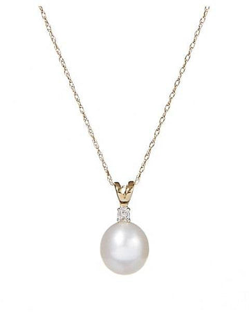 10K Yellow Gold 8mm Pearl and Diamond Necklace